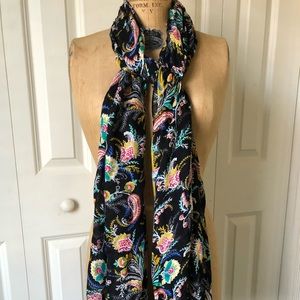 NEW Ann Taylor Loft Black Floral Paisley Women Fringe Raw Hem Scarf